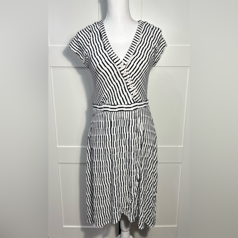 Maeve by Anthropologie Women’s Paladino Black & White Faux Wrap Textured Dress M